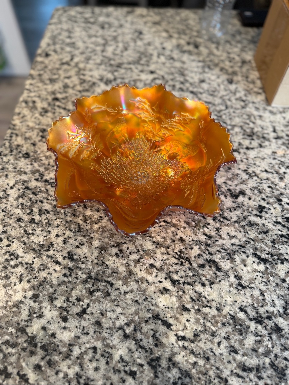 Vintage Fenton Marigold Carnival Glass Ruffled Bowl